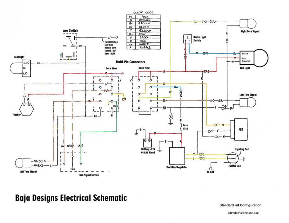 Colorized & Separated Baja Designs XR600 Wiring Chart ... 1 phase motor wiring diagrams 