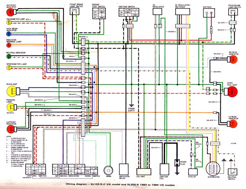 1983 Honda XR200R wiring diagram (with turn signals) - XR ... 1982 kawasaki wiring diagrams 200 