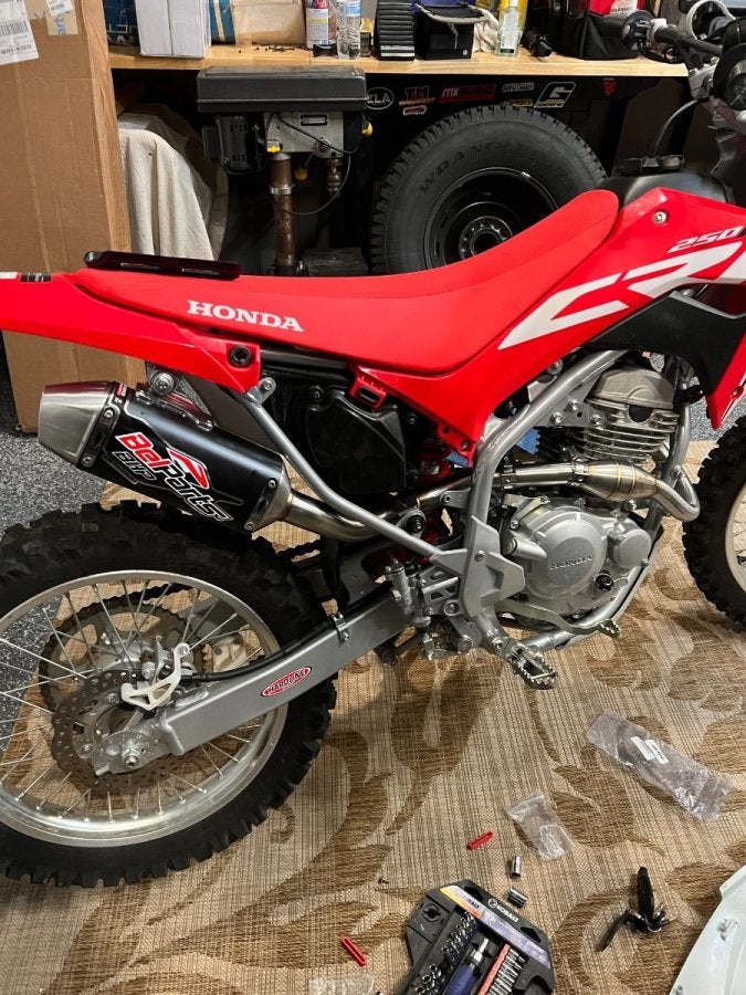 Belparts Exhaust for CRF250F installed, looks good but a little loud